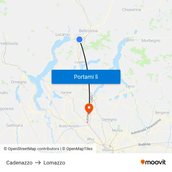 Cadenazzo to Lomazzo map