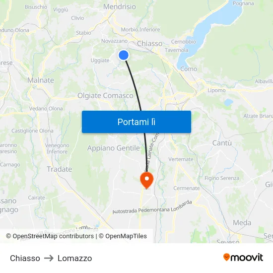 Chiasso to Lomazzo map