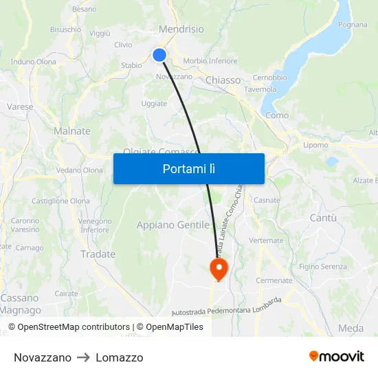 Novazzano to Lomazzo map