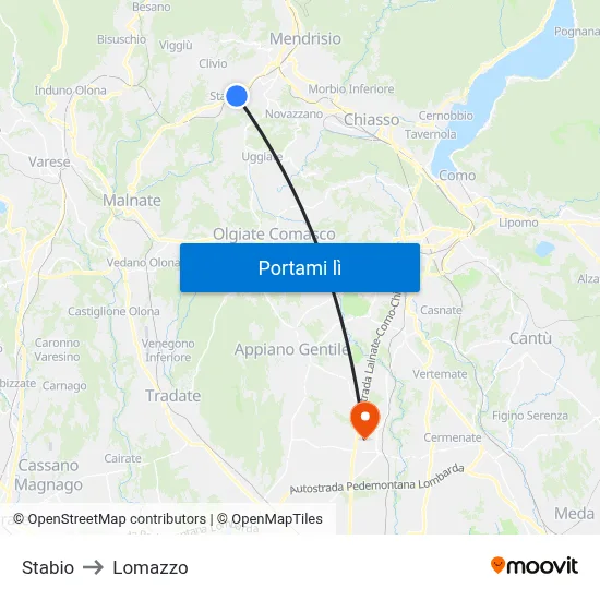 Stabio to Lomazzo map