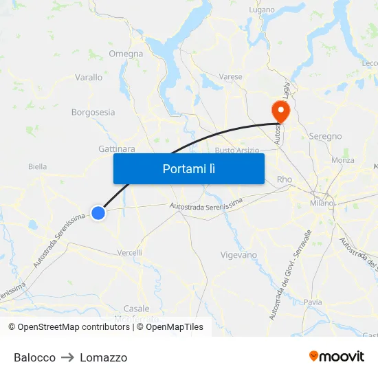 Balocco to Lomazzo map