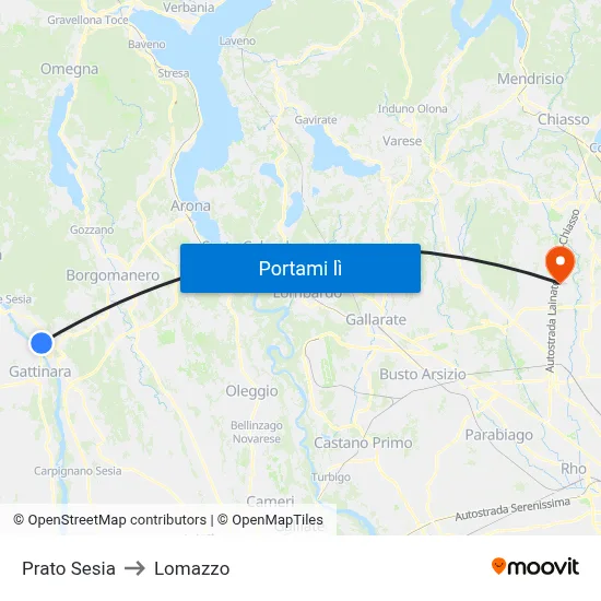 Prato Sesia to Lomazzo map