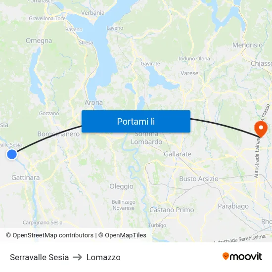 Serravalle Sesia to Lomazzo map