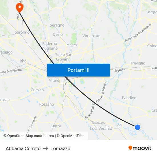 Abbadia Cerreto to Lomazzo map