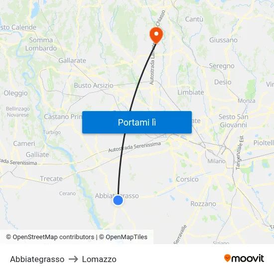 Abbiategrasso to Lomazzo map