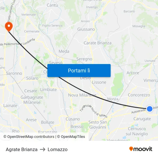 Agrate Brianza to Lomazzo map
