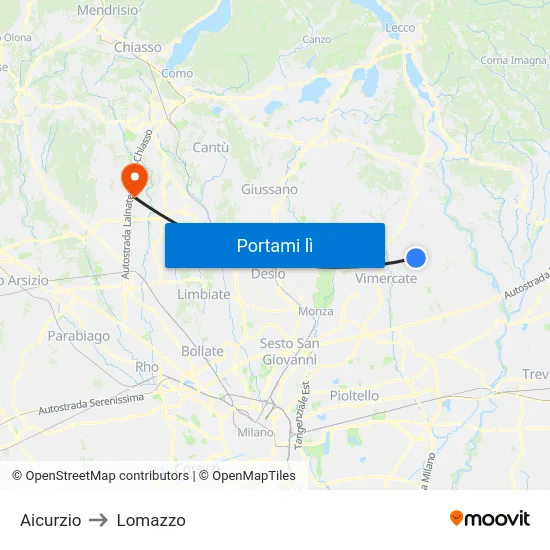 Aicurzio to Lomazzo map