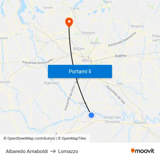 Albaredo Arnaboldi to Lomazzo map