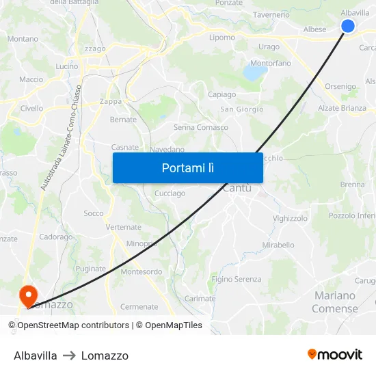Albavilla to Lomazzo map