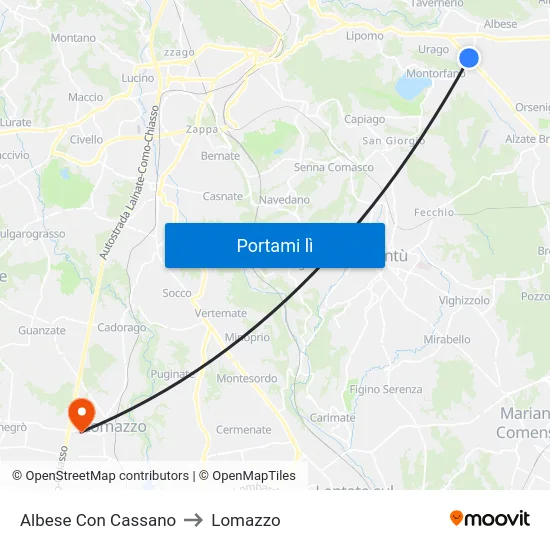 Albese Con Cassano to Lomazzo map