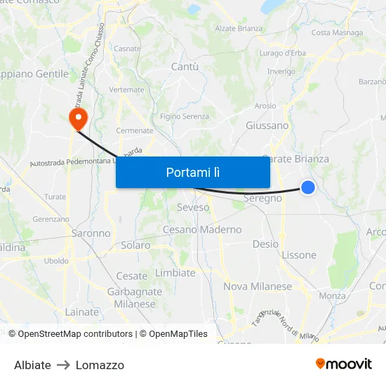 Albiate to Lomazzo map