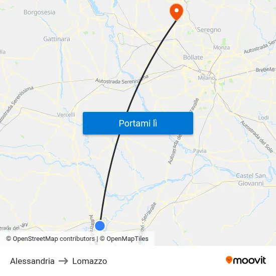 Alessandria to Lomazzo map