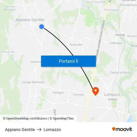 Appiano Gentile to Lomazzo map
