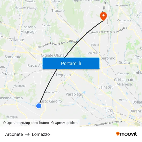Arconate to Lomazzo map