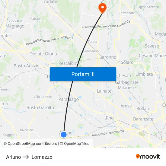 Arluno to Lomazzo map