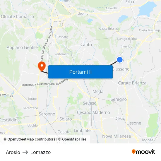 Arosio to Lomazzo map