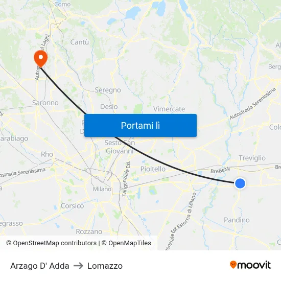 Arzago D' Adda to Lomazzo map