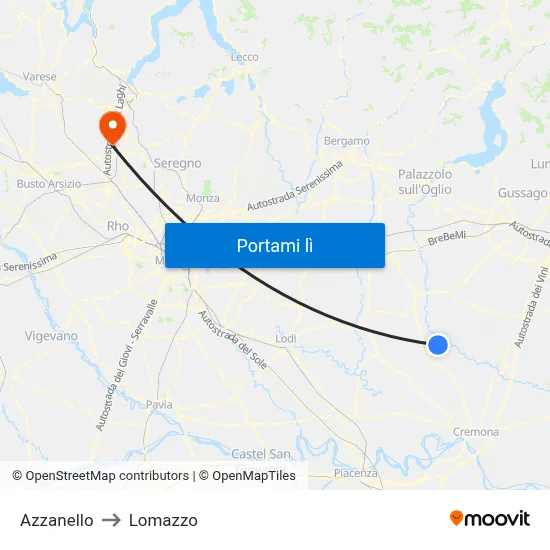 Azzanello to Lomazzo map