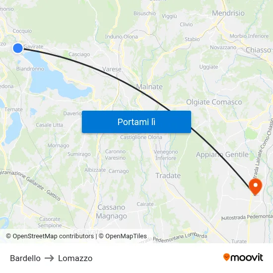 Bardello to Lomazzo map