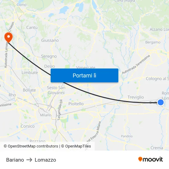 Bariano to Lomazzo map
