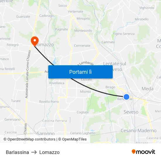 Barlassina to Lomazzo map