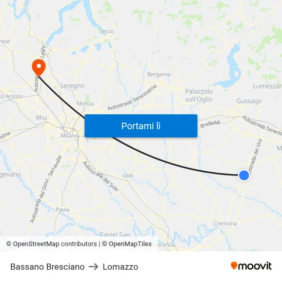 Bassano Bresciano to Lomazzo map