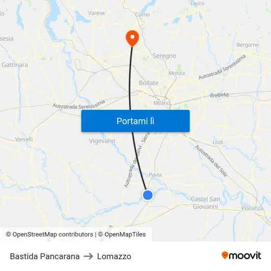 Bastida Pancarana to Lomazzo map