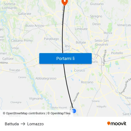 Battuda to Lomazzo map