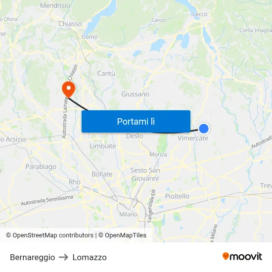 Bernareggio to Lomazzo map