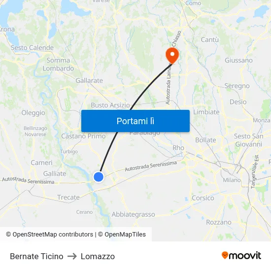 Bernate Ticino to Lomazzo map
