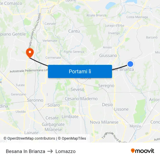 Besana In Brianza to Lomazzo map