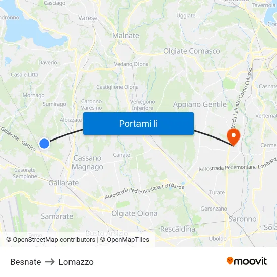 Besnate to Lomazzo map