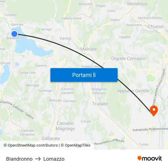 Biandronno to Lomazzo map