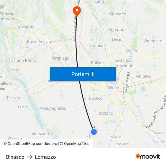 Binasco to Lomazzo map