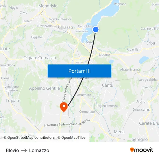 Blevio to Lomazzo map
