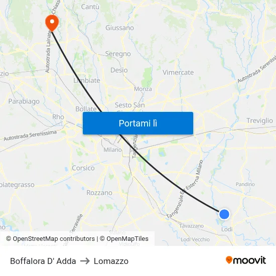 Boffalora D' Adda to Lomazzo map