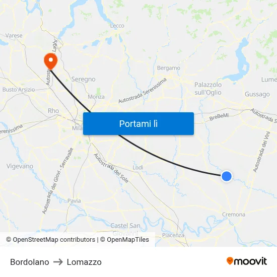 Bordolano to Lomazzo map