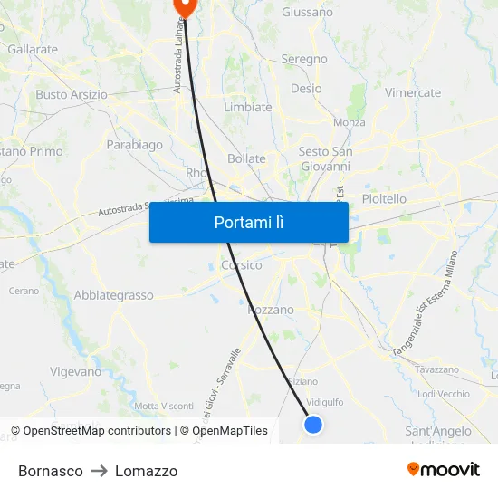 Bornasco to Lomazzo map