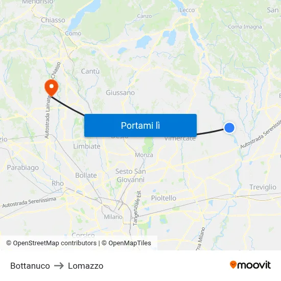 Bottanuco to Lomazzo map