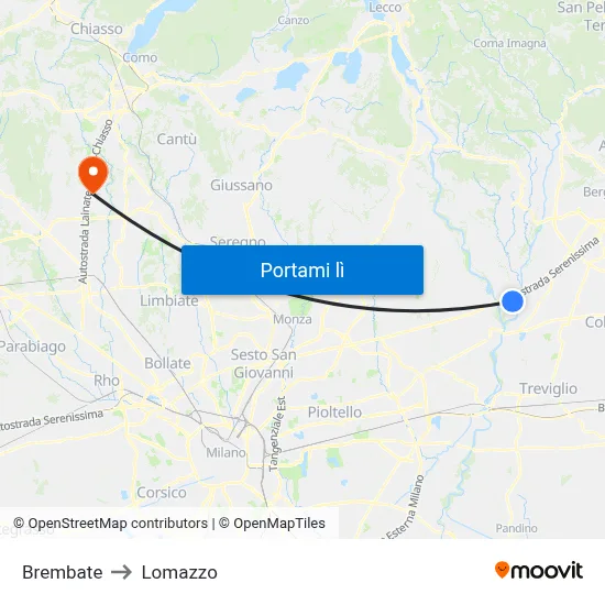 Brembate to Lomazzo map