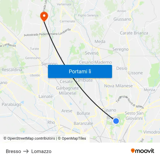 Bresso to Lomazzo map
