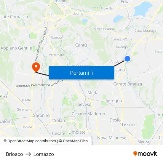 Briosco to Lomazzo map