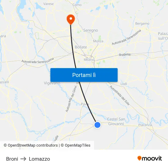 Broni to Lomazzo map