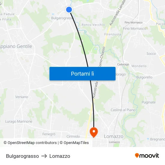 Bulgarograsso to Lomazzo map
