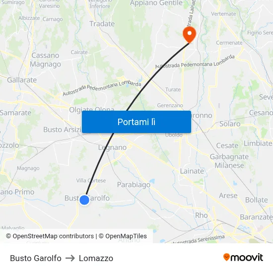 Busto Garolfo to Lomazzo map