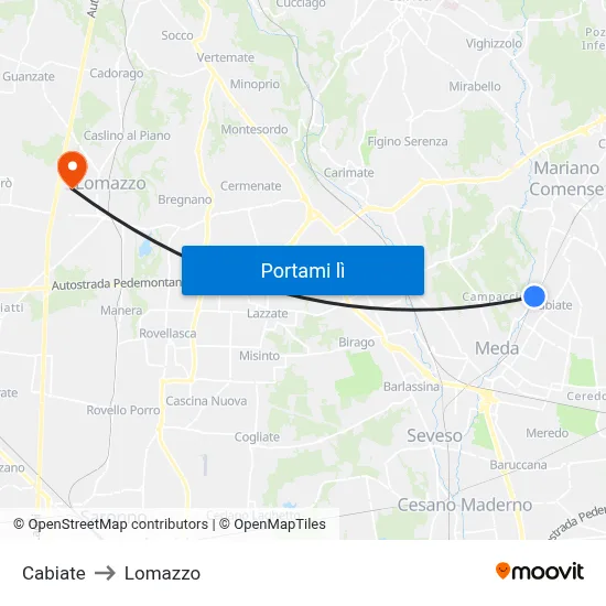 Cabiate to Lomazzo map