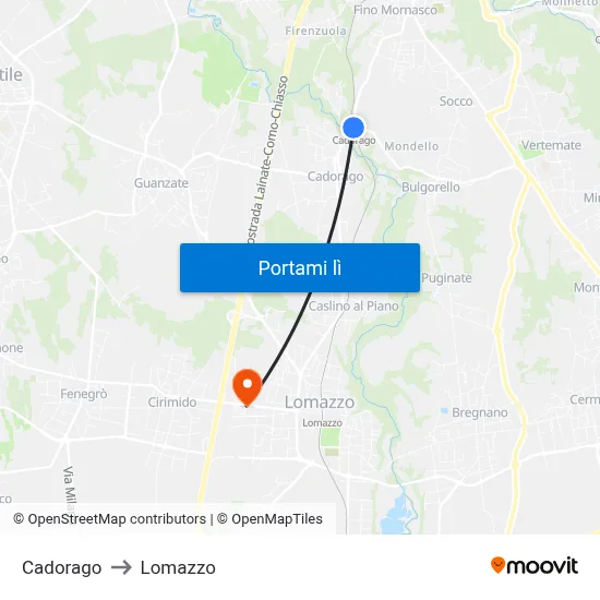 Cadorago to Lomazzo map