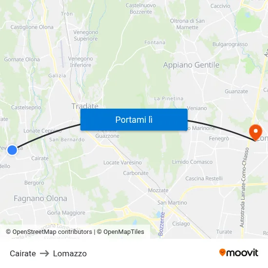 Cairate to Lomazzo map