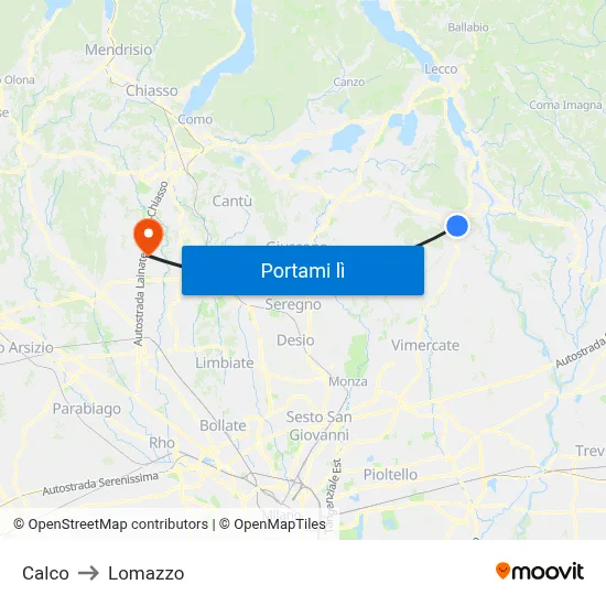 Calco to Lomazzo map