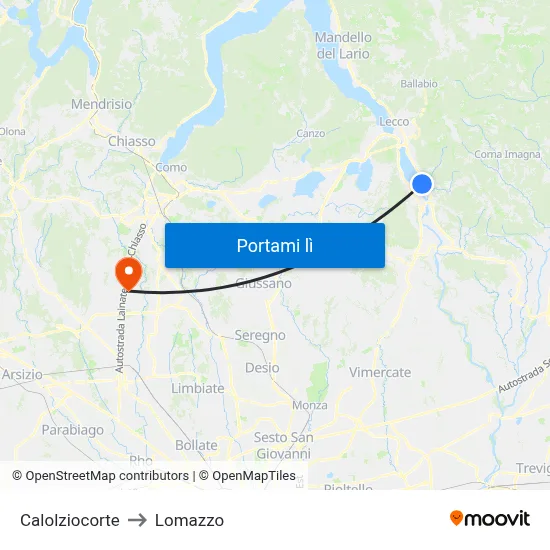 Calolziocorte to Lomazzo map